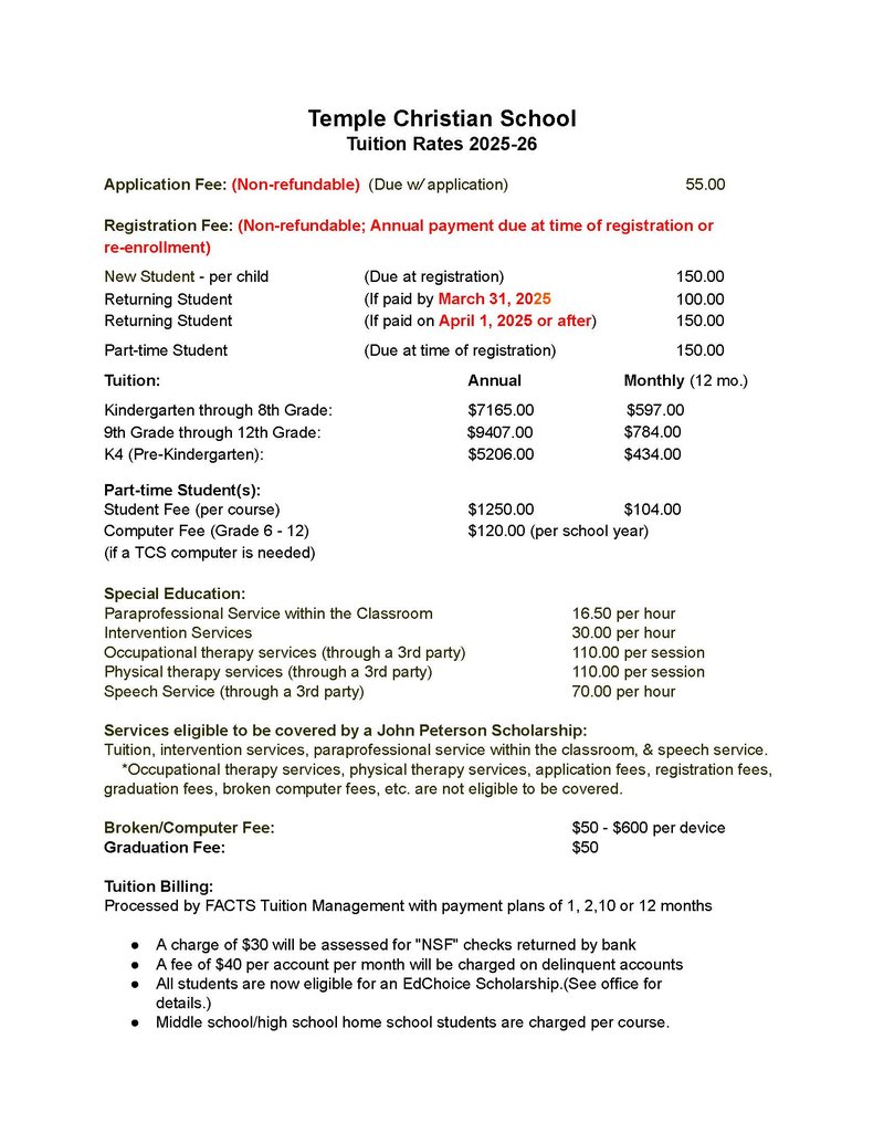 2025-26 Tuition Sheet